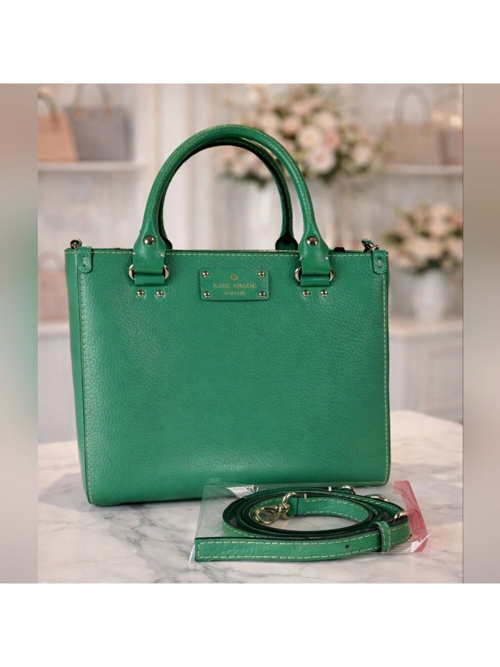 Kate Spade Quinn Wellesley Vibrant Green Satchel Crossbody Hand Bag Fall Spring‎ - Picture 3 of 13